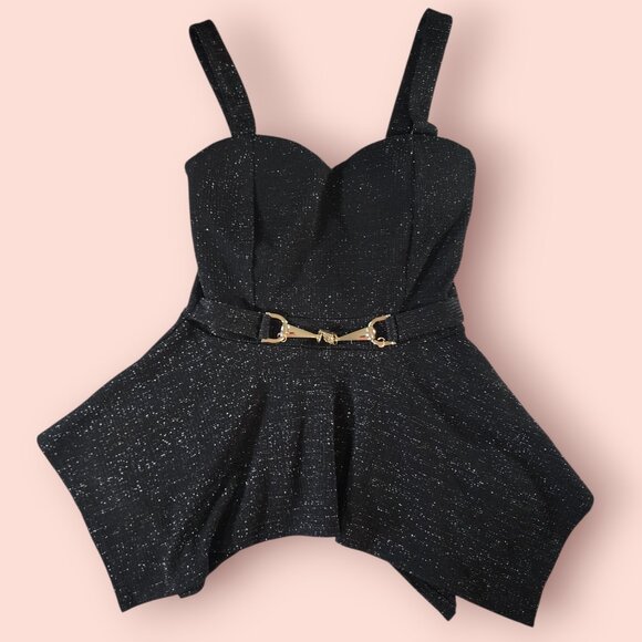 VTG Y2K papaya mcbling black babydoll peplum asymmetrical hem top size S - Picture 1 of 8